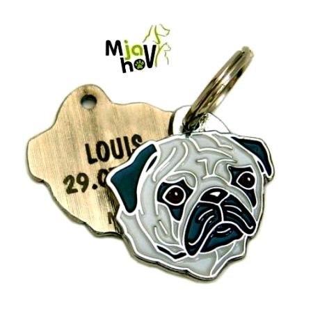 obesek za psa mops z gravuro